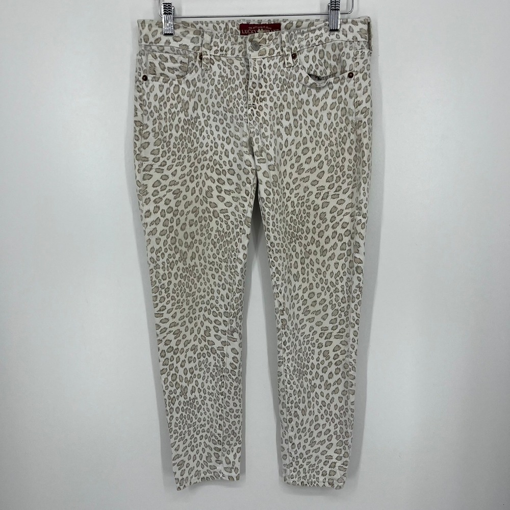 Lucky Brand Charlie Capri Jeans Womens 4/27 White Leopard Animal Print Cropped